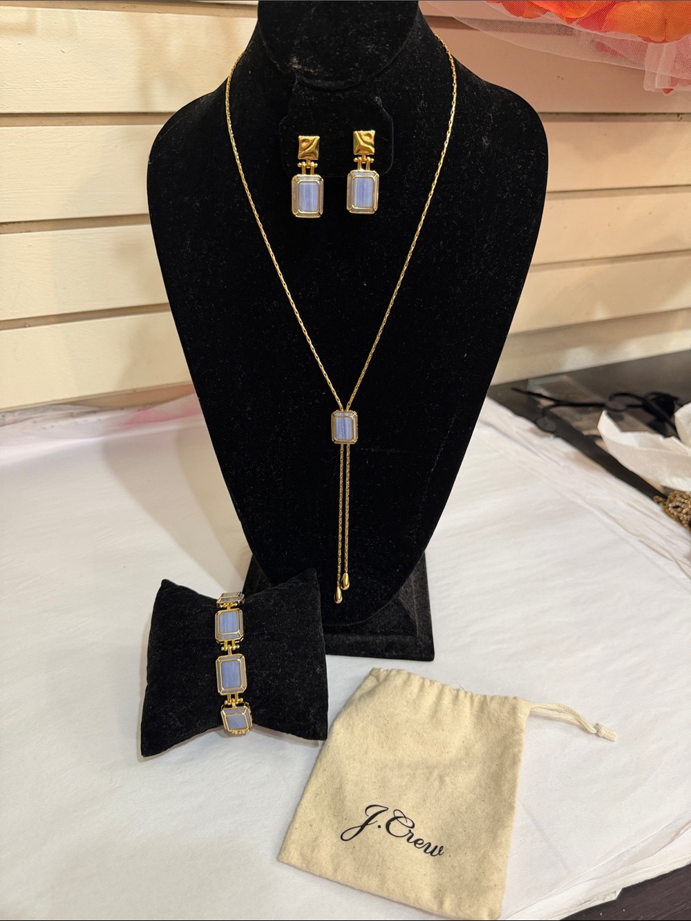 J. Crew Gold-Tone Necklace, Bracelet & Earring Set with Light Blue Stones